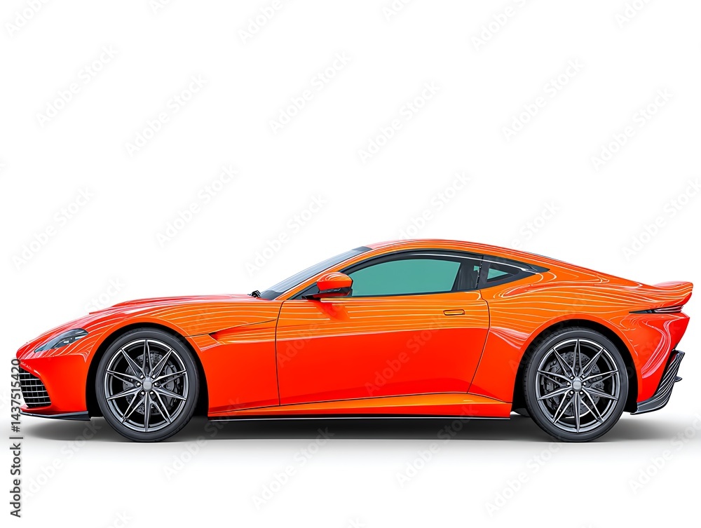Sleek orange sports car, side profile, isolated on white Sleek orange sports car, side profile, isolated on white