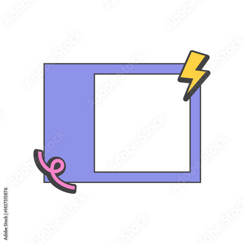 Retro cute purple polaroid photo frames background. Doodle frame polaroid border element vector illustration