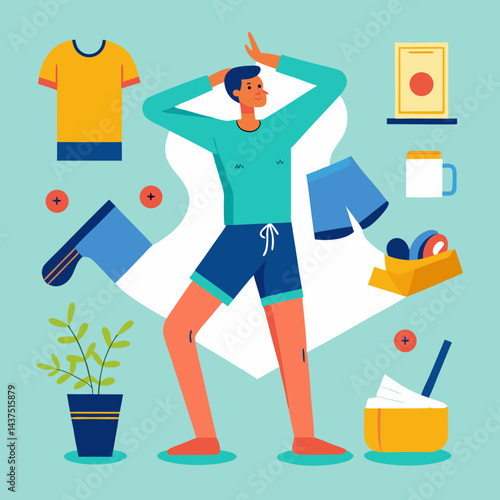 Flat Illustration of a Person Surrounded by Summer and Leisure Items