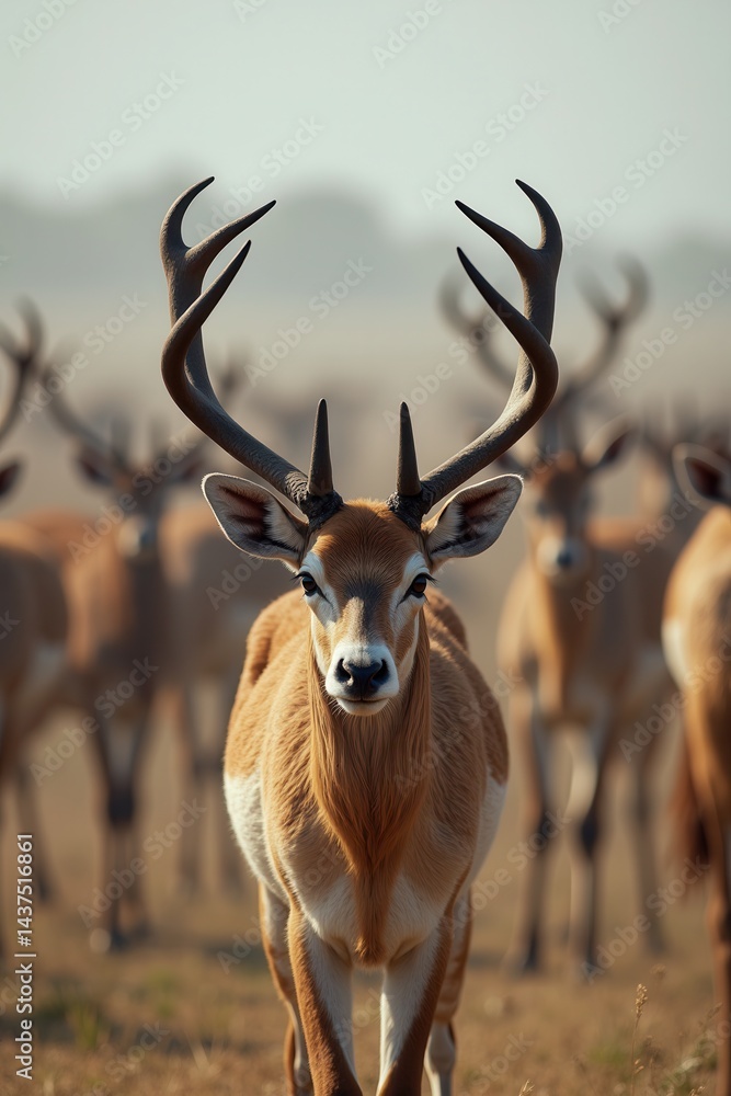 Deer in the wild: majestic herd gathered in serene natural habitat