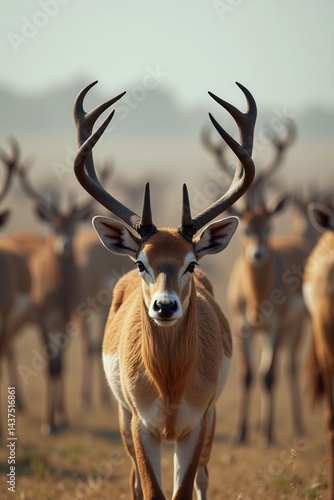 Obraz na płótnie Deer in the wild: majestic herd gathered in serene natural habitat w salonie