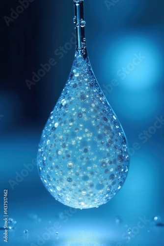 Obraz na płótnie Water droplet with bubbles in vibrant blue macro w salonie
