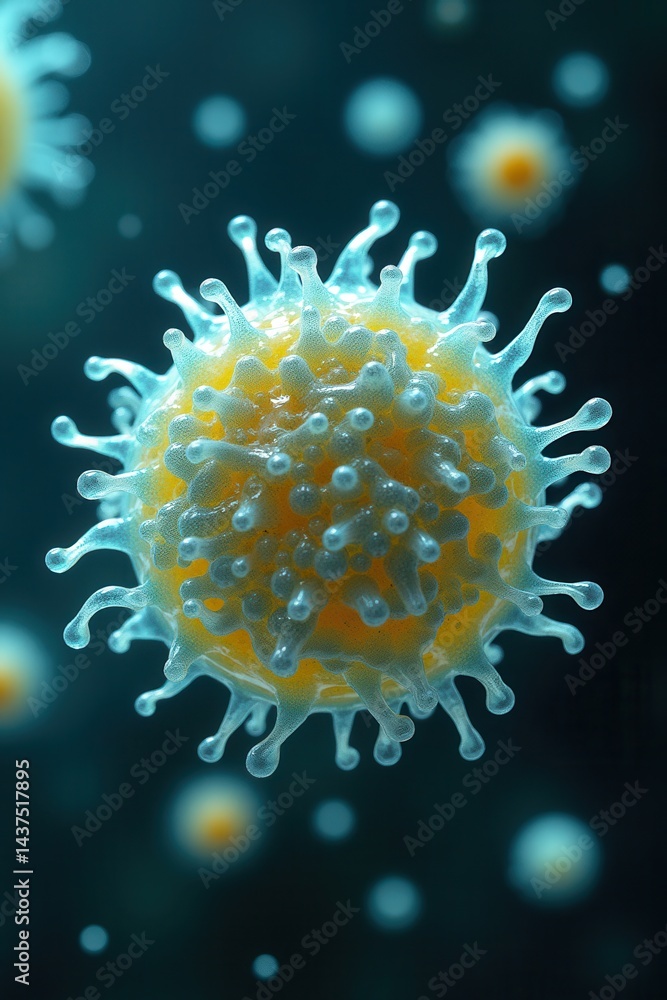 Microscopic close-up of virus particle structure
