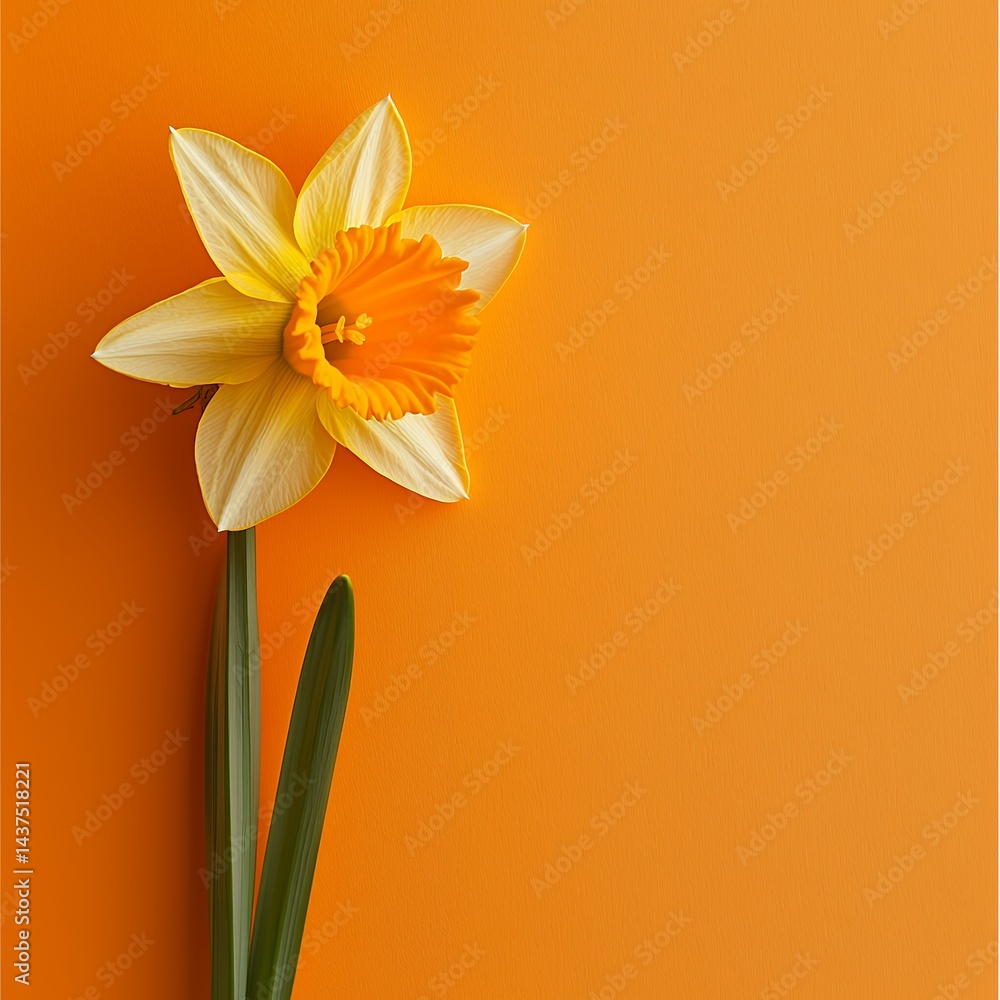 Fototapeta premium Elegant daffodil blossom against a vibrant backdrop, spring blossom concept