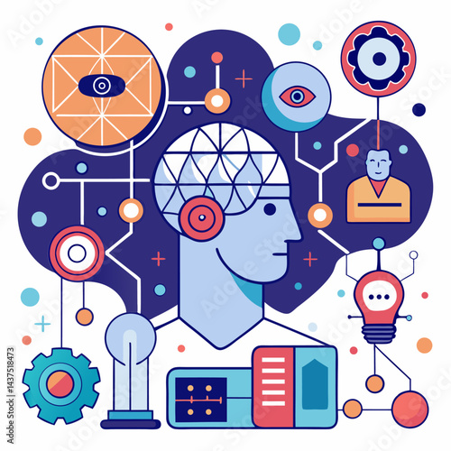 Futuristic artificial intelligence brain concept with machine learning and connected devices