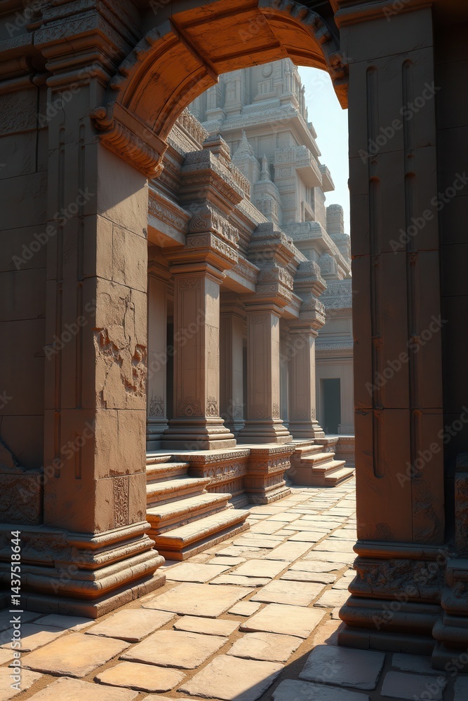 Ancient sandstone temple architecture with intricate carvings