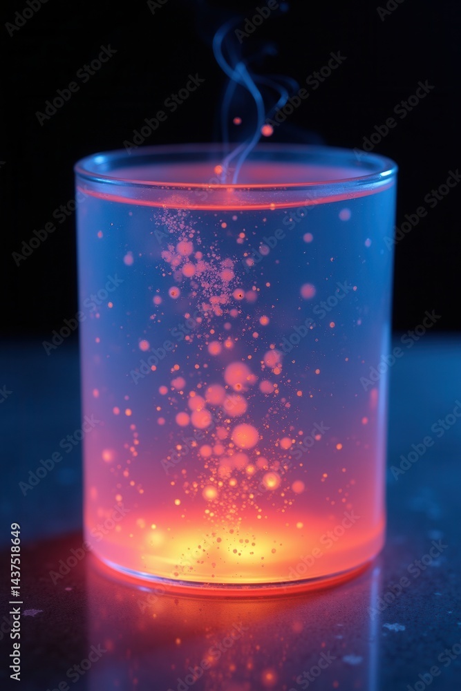 Glowing drink with smoky vapor creates mystical ambiance