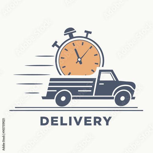 Classic Blue Truck with an Orange Stopwatch, Racing on a White Background Design