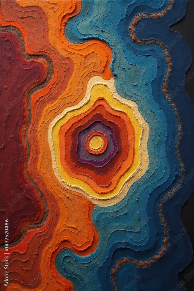 Abstract colorful paint layers forming intricate patterns