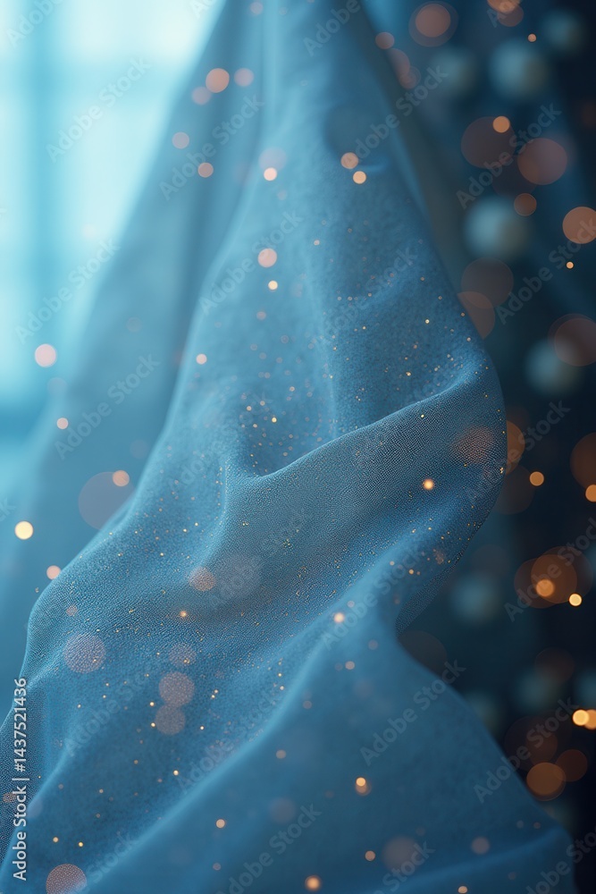 Magical dreamy blue fabric texture with bokeh lights