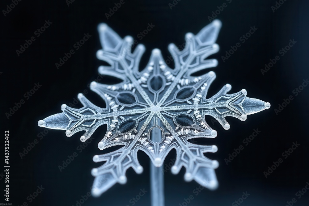 Intricate snowflake close-up highlighting natural ice crystal design