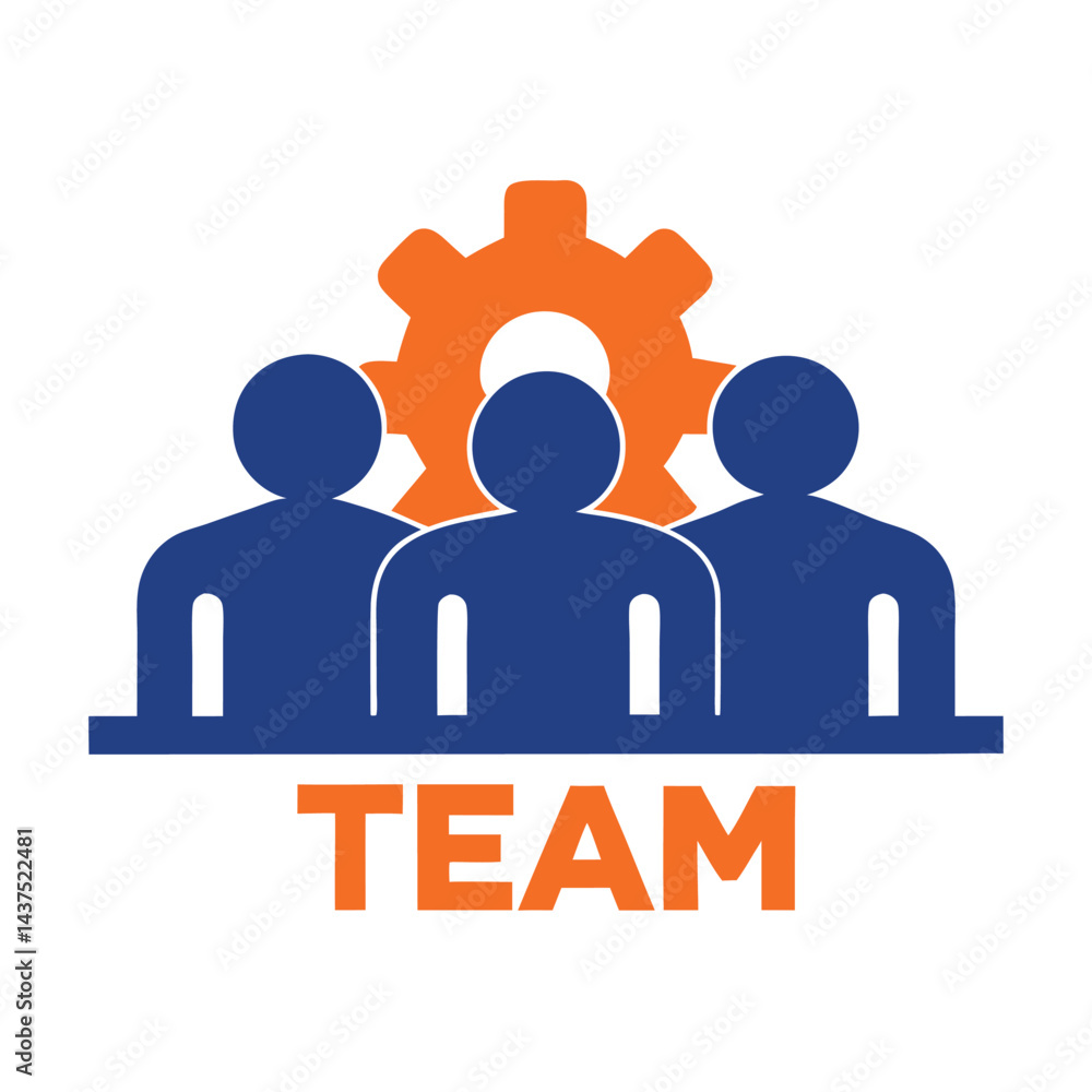 People Silhouette with Gear and TEAM Text on White Backdrop, Minimalist Icon People Silhouette with Gear and TEAM Text on White Backdrop, Minimalist Icon