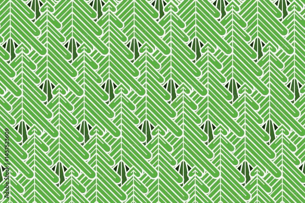Fototapeta premium Abstract green spruce or pine tree, floral, plant geometric pattern background, wallpaper, fabric, textile, wrapping paper design