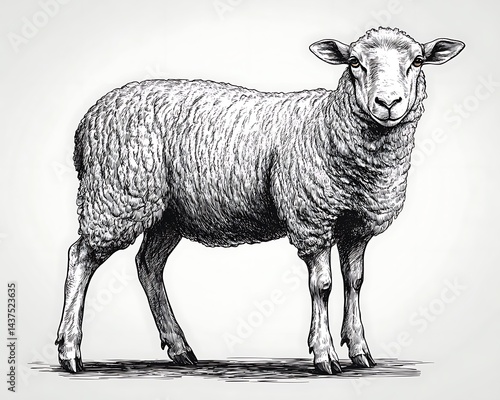 Detailed monochrome sketch of a sheep
