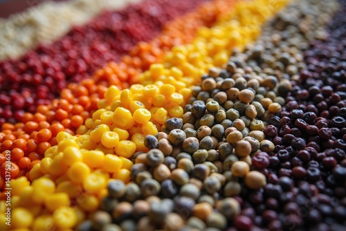 Obraz na płótnie Colorful assortment of various dried legumes displayed in vibrant rows w salonie