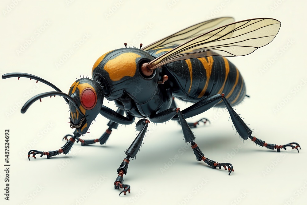 Realistic digital of hornet: detailed close-up art showcasing insect anatomy vivid colors