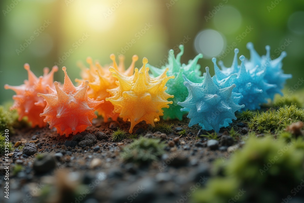 Colorful fractal shells on floor