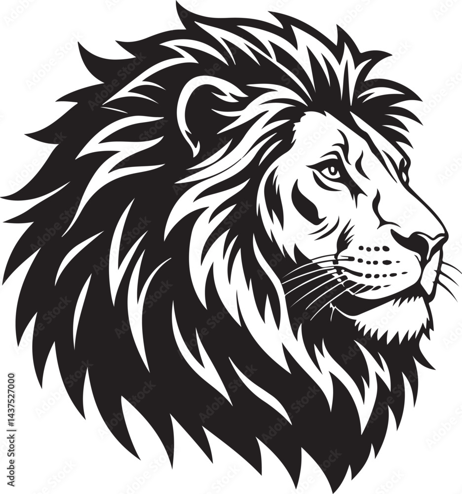 Fototapeta premium Lion Face, Silhouettes Lion Face , black and white Lion vector Pro Vector