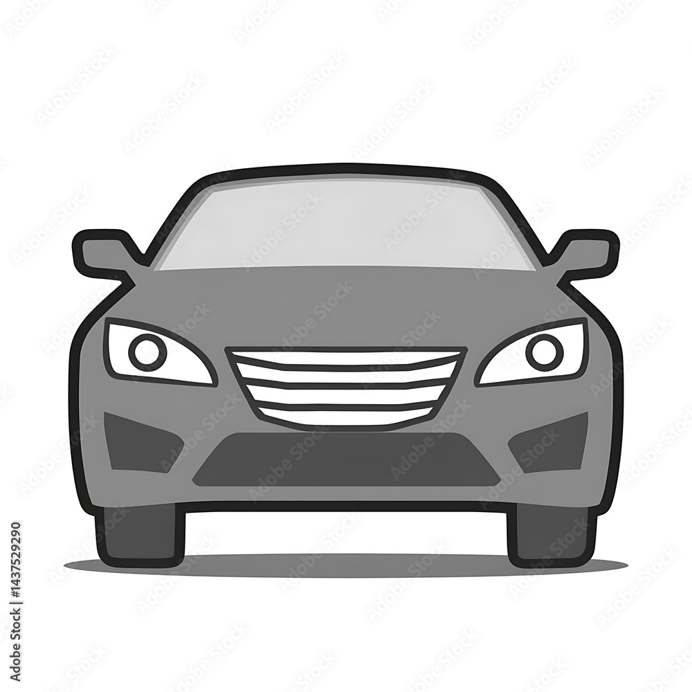 Front view of a simple gray car illustration Front view of a simple gray car illustration