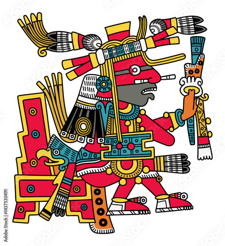 Xiuhtecuhtli, the Turquoise Lord, Aztec god of fire, heat and time. In Aztec mythology, the god of fire, light and the year, associated with the New Fire ceremony and the cyclical nature of time.