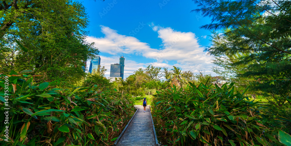 Walk on the path in the Benjakitti park