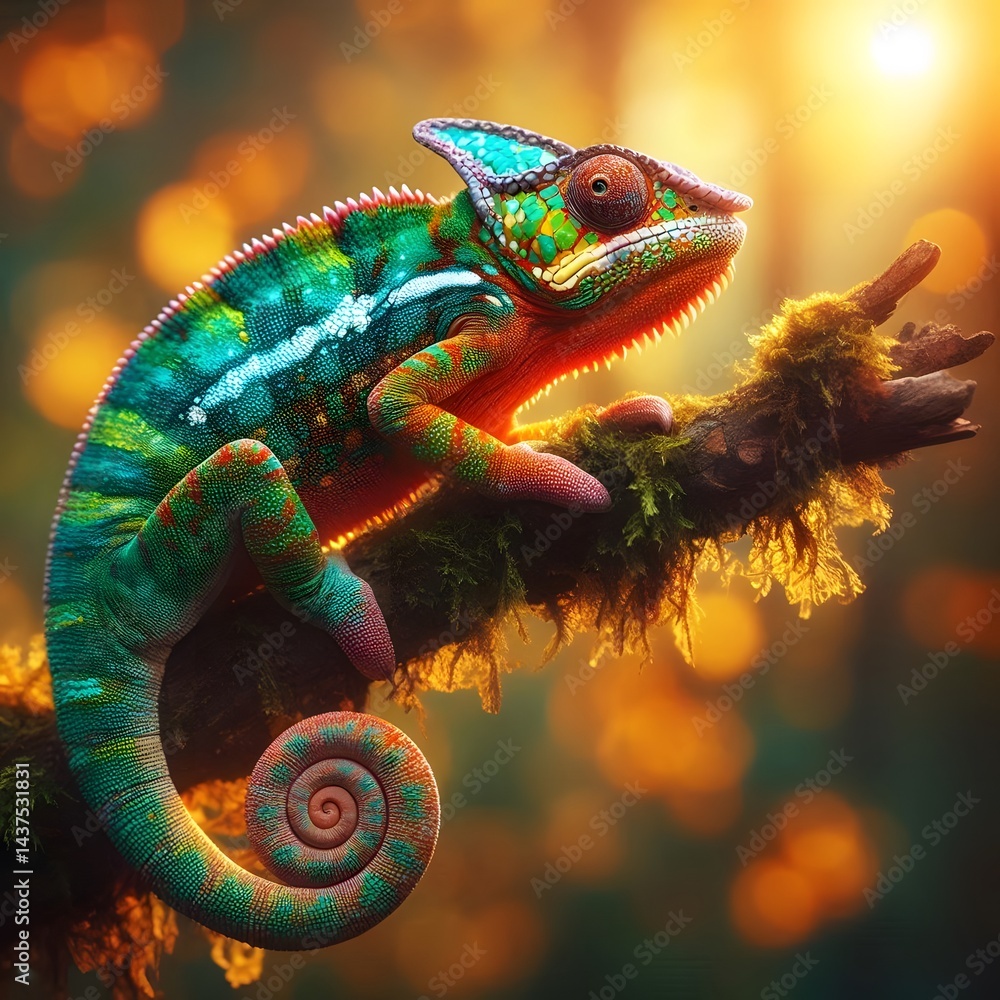 Obraz premium green lizard on a dark background