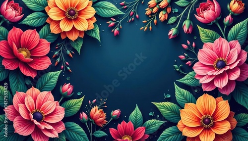 Intricate floral pattern, vibrant hues, lush blooms, pretty, nature, illustration