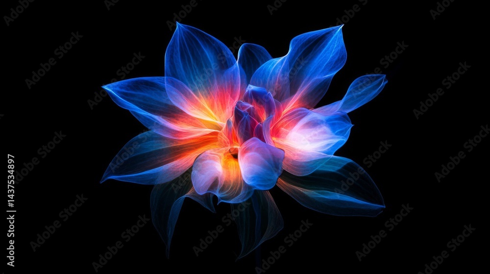 Fototapeta premium Glowing Blue and Red Flower on Black Background