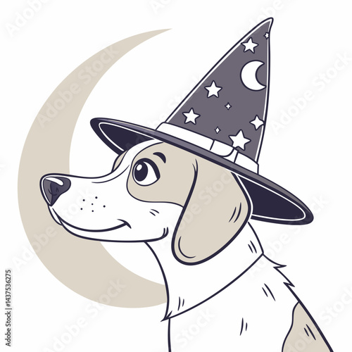Cute Dog Wearing a Wizard Hat – Magical and Whimsical Cartoon Vector Illustration