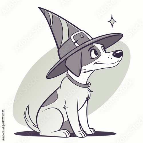 Cute Dog Wearing a Wizard Hat – Magical and Whimsical Cartoon Vector Illustration