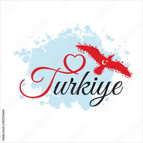 Heart and bird with Turkish flag colors. Patriotic illustration perfect for travel, souvenirs, and celebrating Turkish culture. Love Turkey! Vector