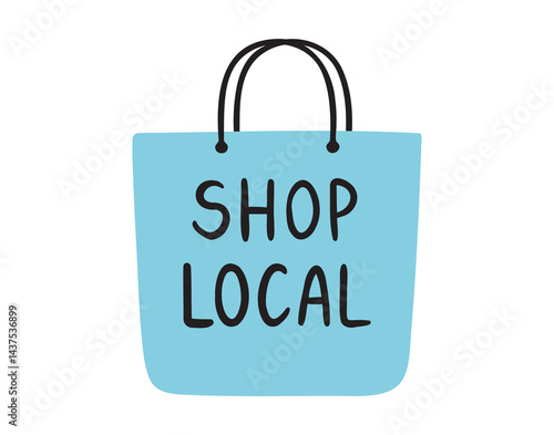 Shop local cute emblem element. Shop local lettering doodle hand drawn text.