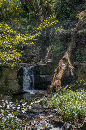 On the Trail in Marathasa Valley, beneath Kalopanayiotis Village in the Troodos Mountains, with the stream, the small waterfall, and Oikos Village views along the hike, Nicosia District, Cyprus.