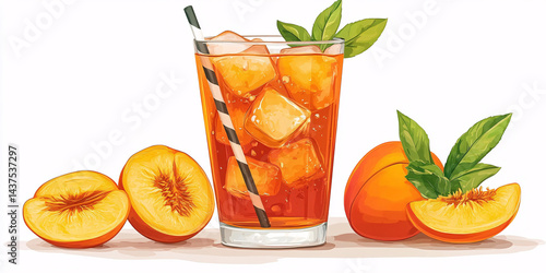 A tempting illustration of peach iced tea.