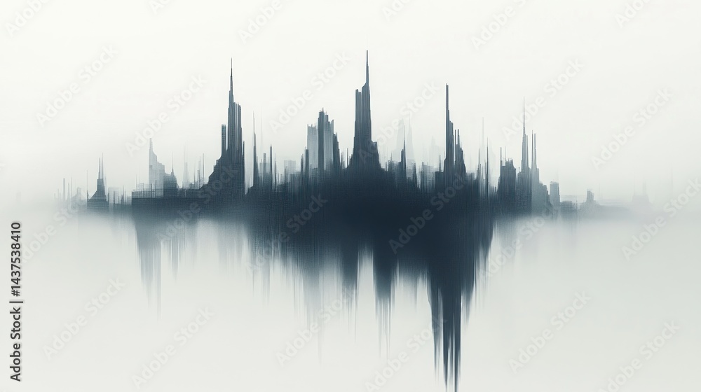 Naklejka premium Abstract city skyline reflected in a hazy atmosphere