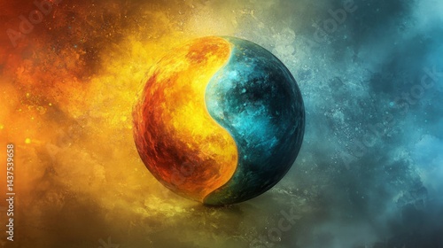 Cosmic Yin Yang Sphere Fire Ice Nebula Balance