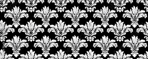 Black Background with White Ornate Baroque European Motif
