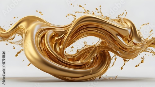 Luxury golden fluid dripping, close-up shot, high detail, 3D illustration, oil or cosmetic serum texture, soft lighting, pure white backdrop,Generative Ai
