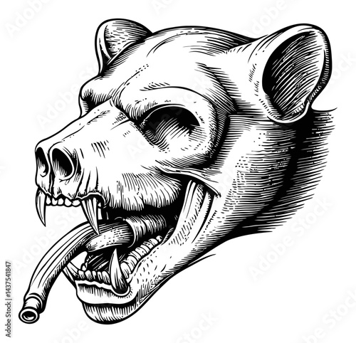 Detailed Engraving of a Bear Skull with Intricate Illustrative Style