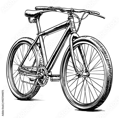 Vintage Bicycle Engraving Illustration in Monochrome Style