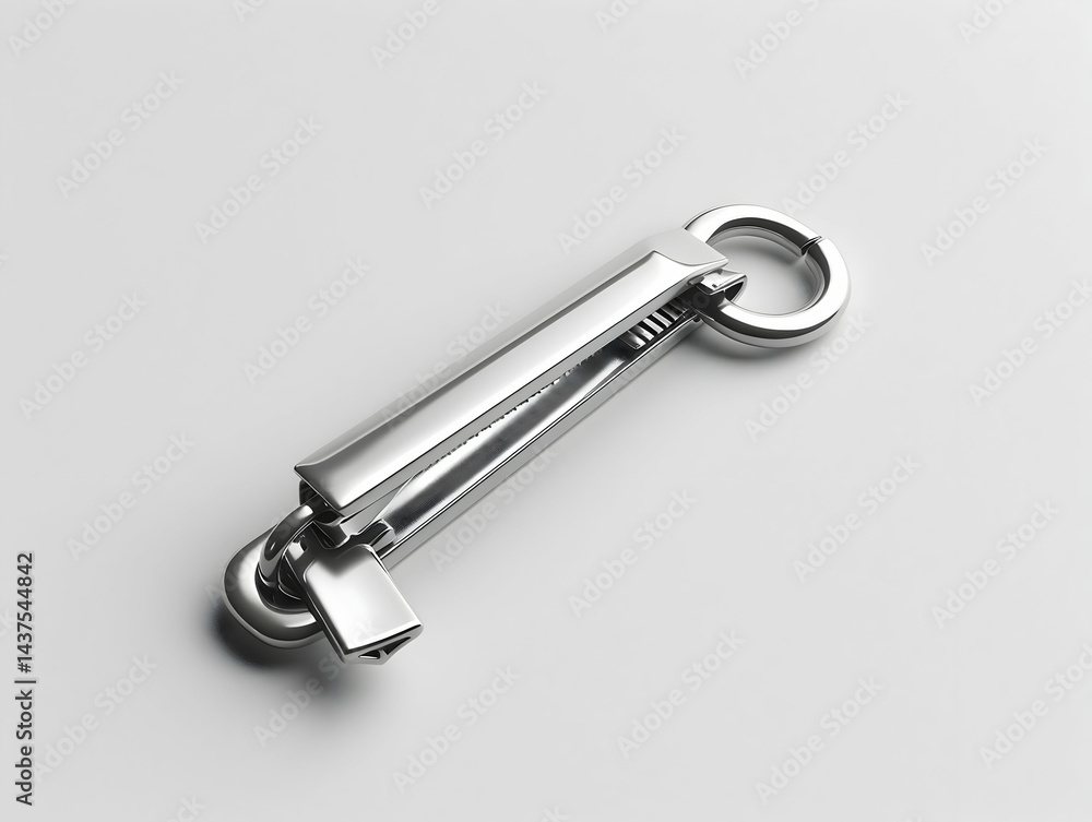 Zipper pull mockup on white with teeth slightly separated Zipper pull mockup on white with teeth slightly separated