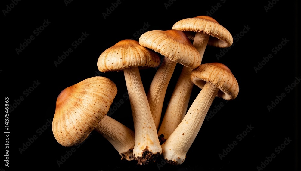 Fresh mushrooms displayed against a black background Fresh mushrooms displayed against a black background