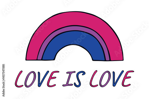 Colorful rainbow shape Bisexual pride flag Happy pride day LGBTQIA community Pride Month Vector hand drawn doodle for posters, stickers, logo, cards