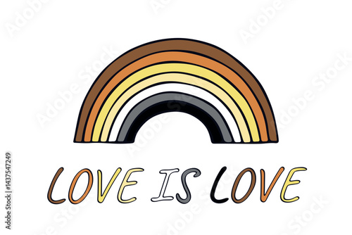 Colorful rainbow shape Bear brotherhood pride flag Happy pride day LGBTQIA community Pride Month Vector hand drawn doodle for posters, stickers, logo, cards