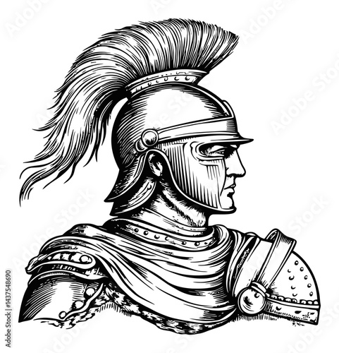 Detailed Engraving of a Roman Gladiator in Classic Illustration Style