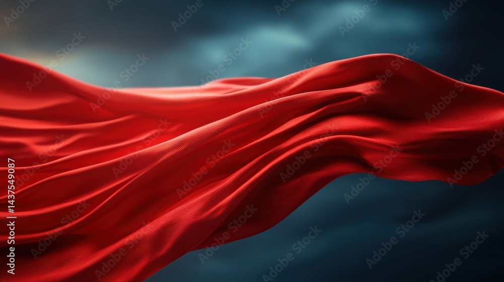 A flowing red fabric against a moody background, symbolizing power and passion.