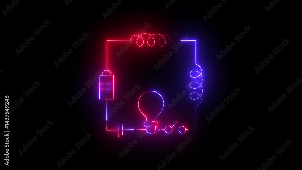 abstract glowing neon bulb icon with circuit on black background. abstract glowing neon bulb icon with circuit on black background.