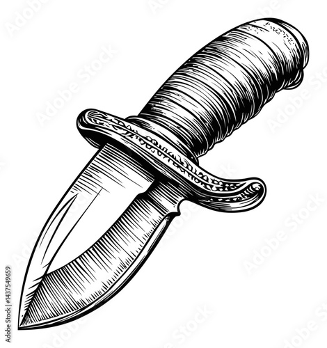 Detailed Engraving of a Classic Knife in Vintage Style