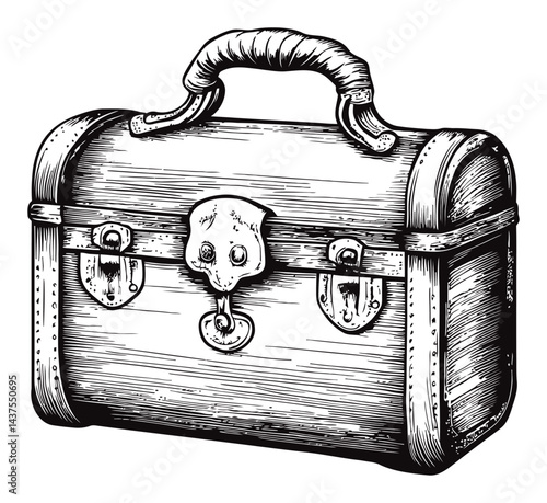 Vintage Engraving of Classic Wooden Toolbox with Hatched Details