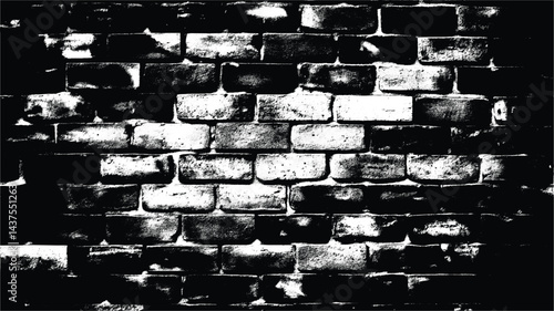 Vintage Brick Wall Texture - Black and White High Contrast Grunge Background